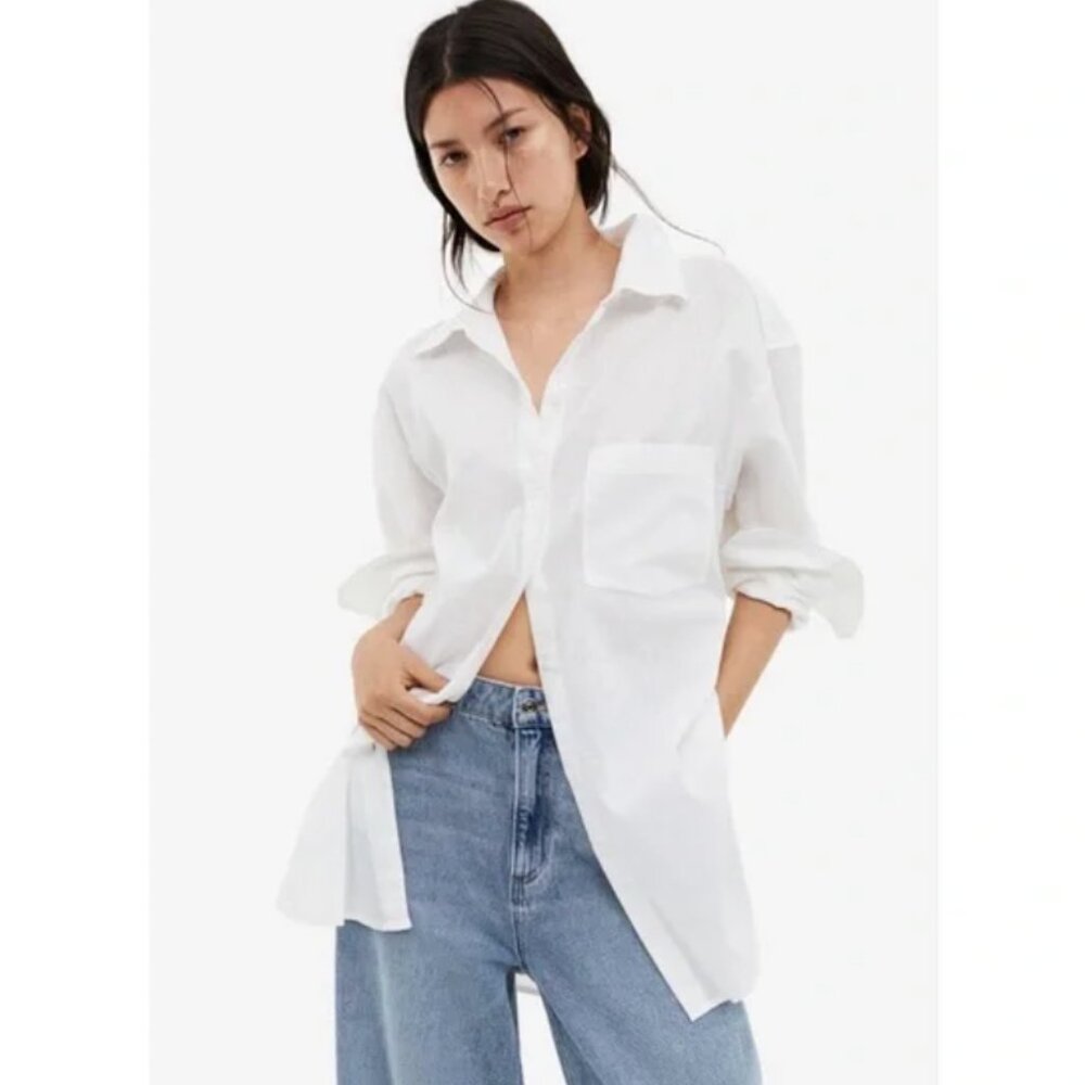 H&M oversized linen-blend shirt